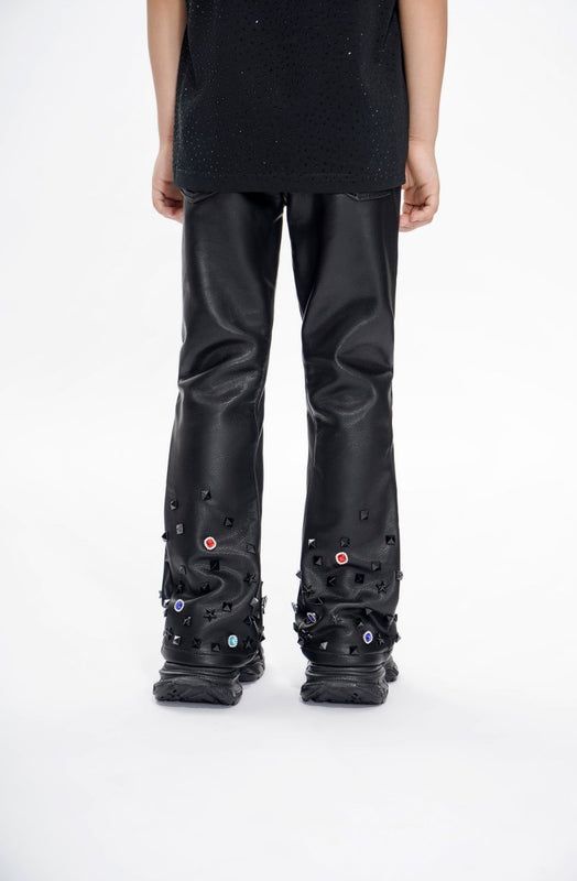 Valabasas Ion Black Leather Flare Stacked " Kids "