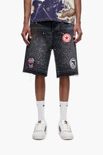 The Trnchs Operator Black Wash Denim Shorts