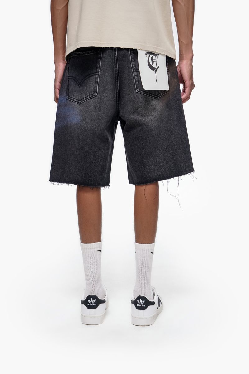 The Trnchs Operator Black Wash Denim Shorts
