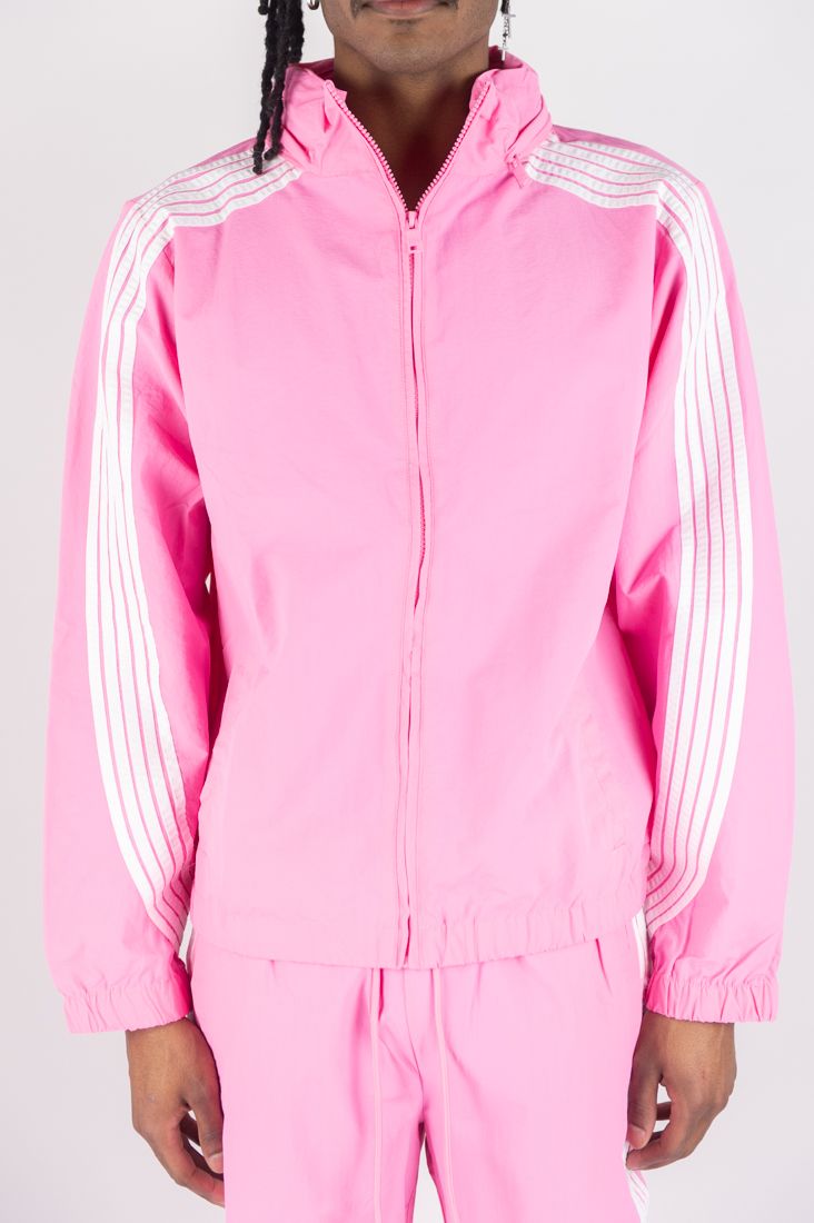 Rebel Minds Pink / White Stripe Nylon Windbreaker Jacket