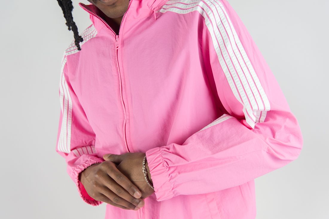 Rebel Minds Pink / White Stripe Nylon Windbreaker Jacket