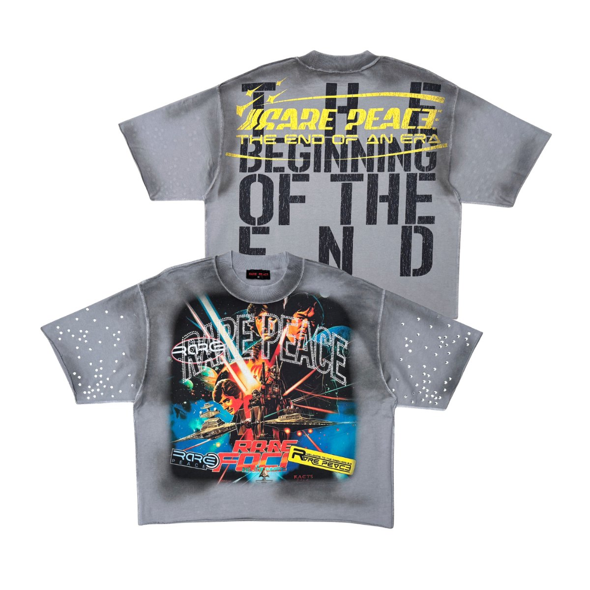 Pare Peace Print Rhinestone Dark Grey T-Shirt