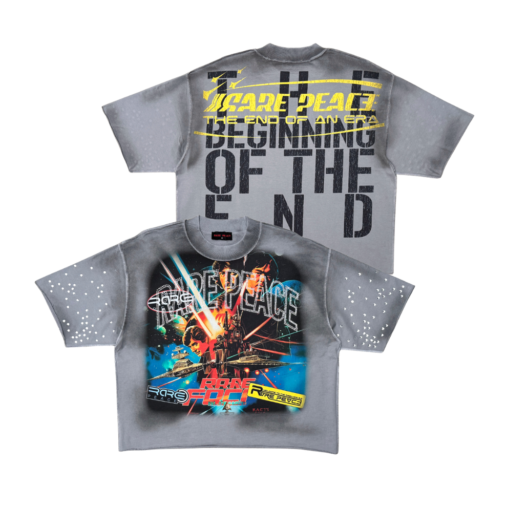 Pare Peace Print Rhinestone Dark Grey T-Shirt
