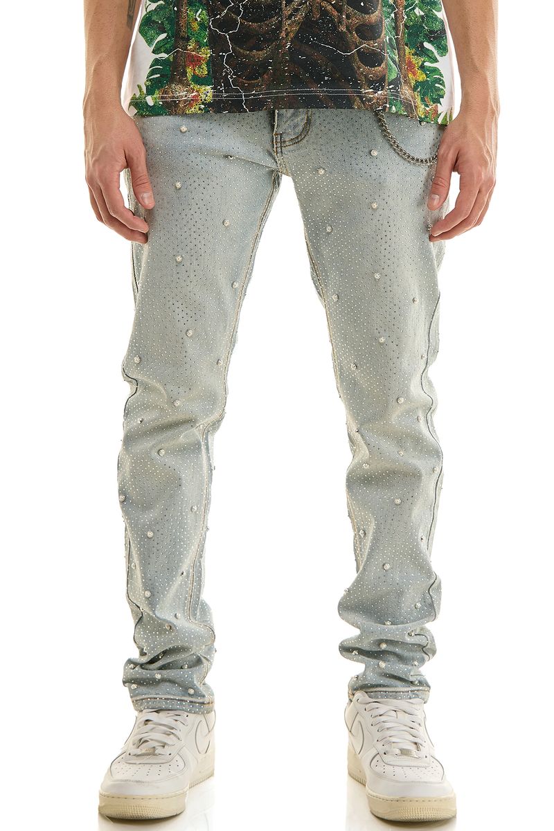 Kdnk Any Season Pearl Rhinestone Skinny Lt.Blue Jeans