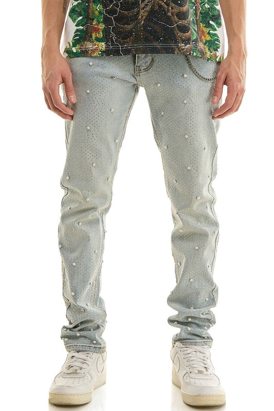Kdnk Any Season Pearl Rhinestone Skinny Lt.Blue Jeans