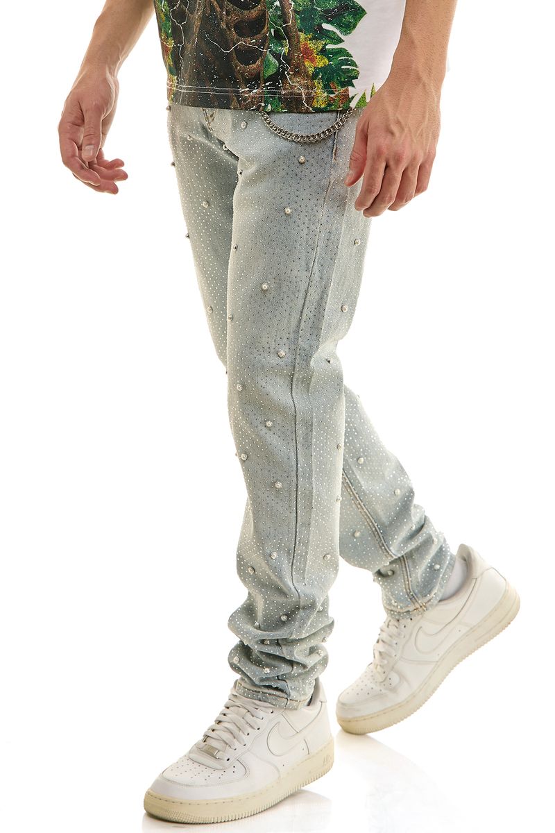 Kdnk Any Season Pearl Rhinestone Skinny Lt.Blue Jeans