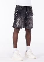 Guapi Obsidian Black Faded Cross Denim Shorts