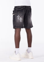 Guapi Obsidian Black Faded Cross Denim Shorts