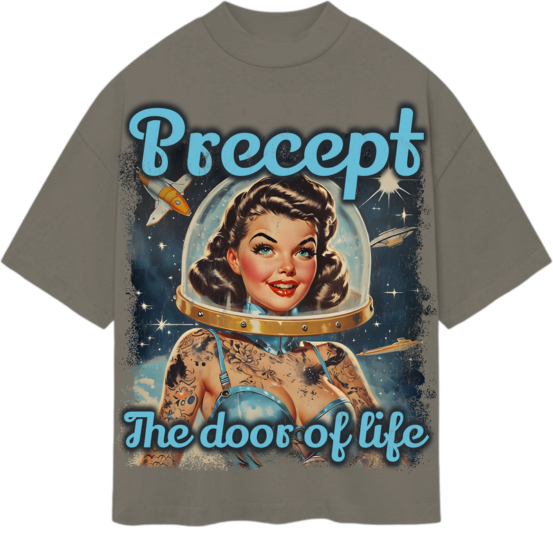 Precept Astro Gril Printing & Rhinestone Grey T-Shirt