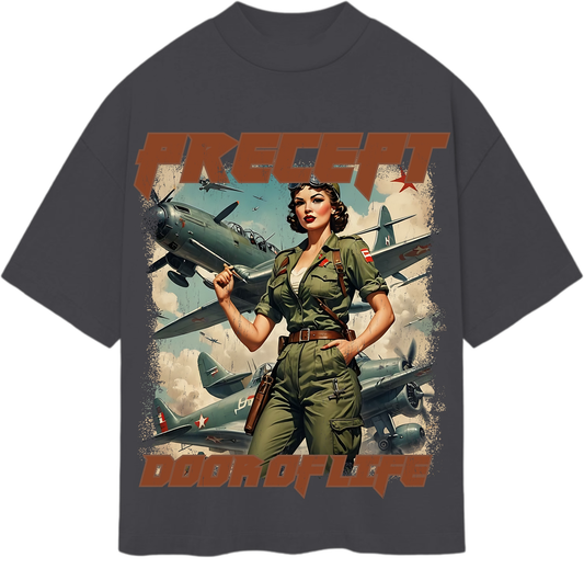 Precept  Capitan Gril Printing & Rhinestone Grey T-Shirt
