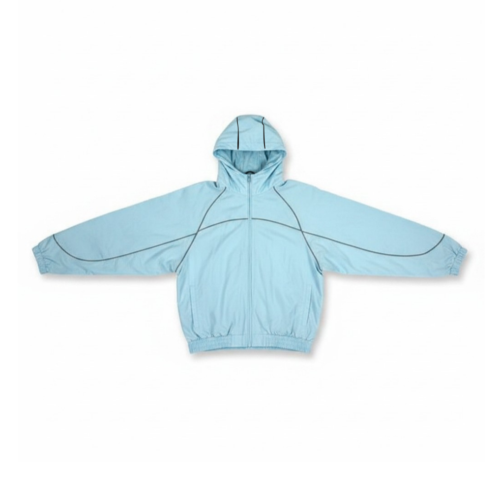 Rebel Minds Crinkle Piping Baby Blue Nylon Windbreaker Jacket
