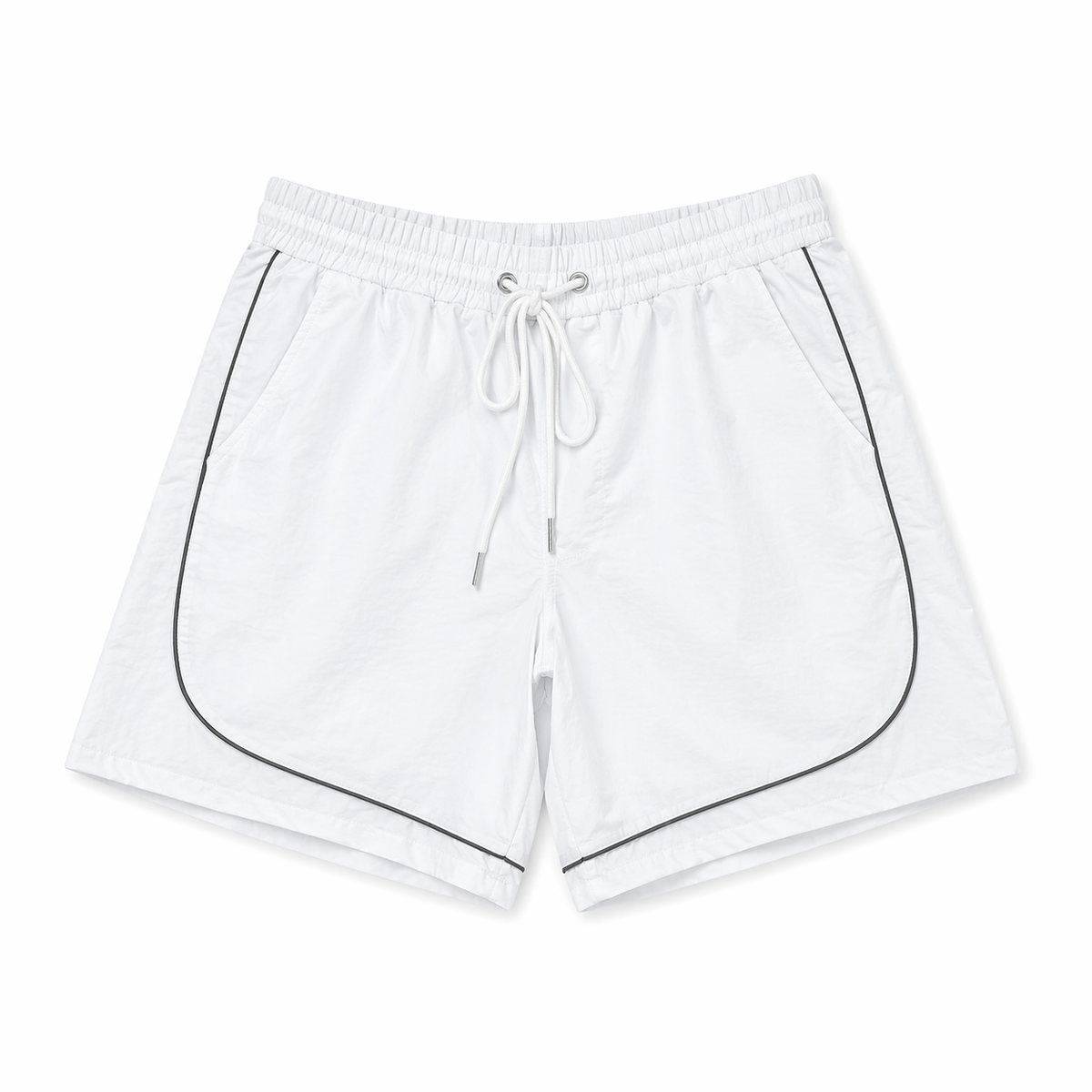 Rebel Minds Crinkle Piping White Nylon Shorts