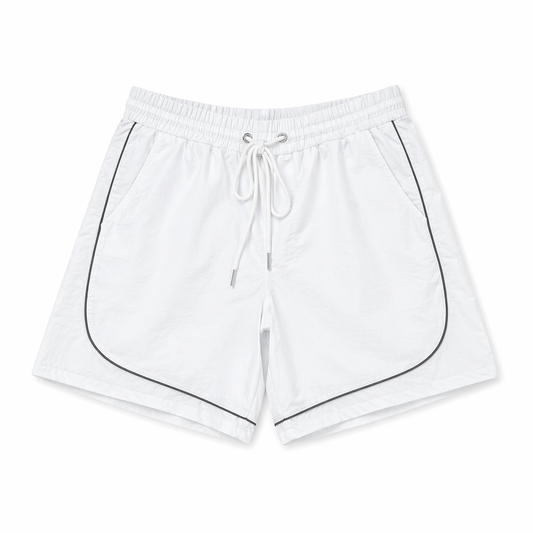 Rebel Minds Crinkle Piping White Nylon Shorts