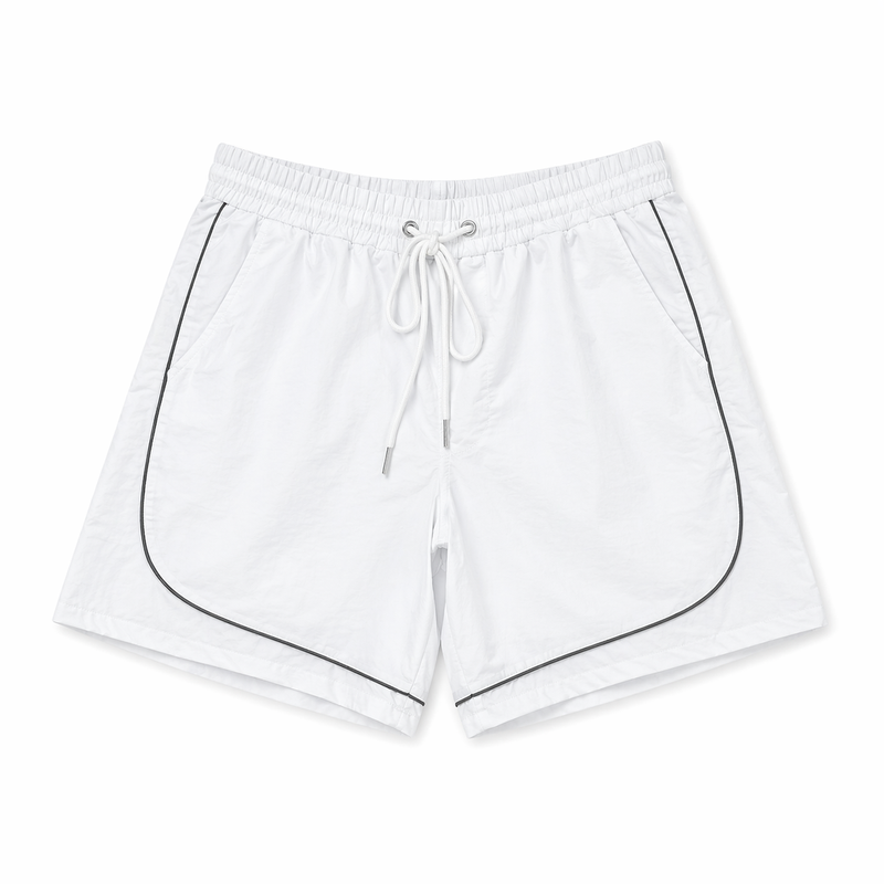Rebel Minds Crinkle Piping White Nylon Shorts