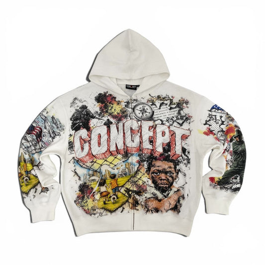 Concept "Honor" Zip up Hoodie  - White