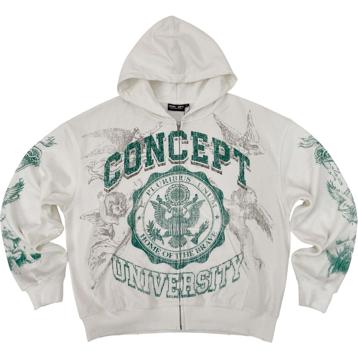 Concept "University" Zip up Hoodie - White/Green