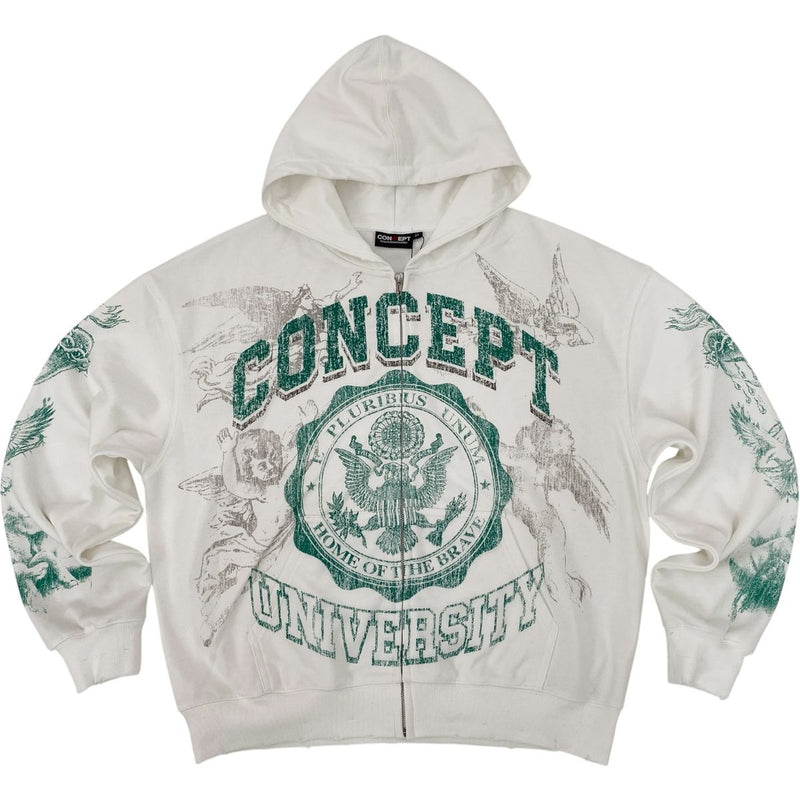 Concept "University" Zip up Hoodie - White/Green