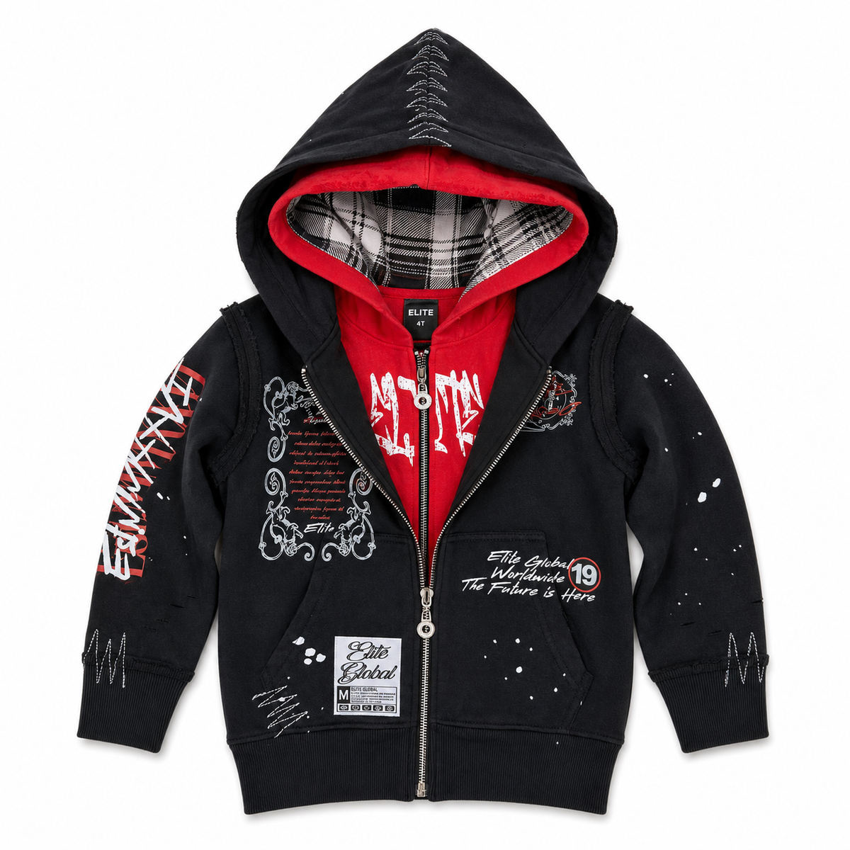 Elite Premium Double Layer Royal Kids Black Zip-Up
