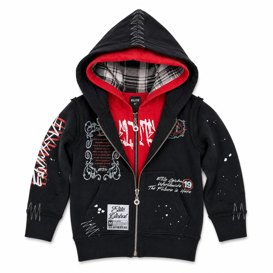 Elite Premium Double Layer Royal Kids Black Zip-Up