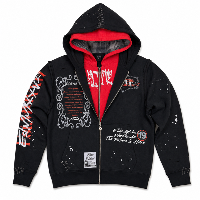 Elite Premium Double Layer Royal Men's Black Zip-Up