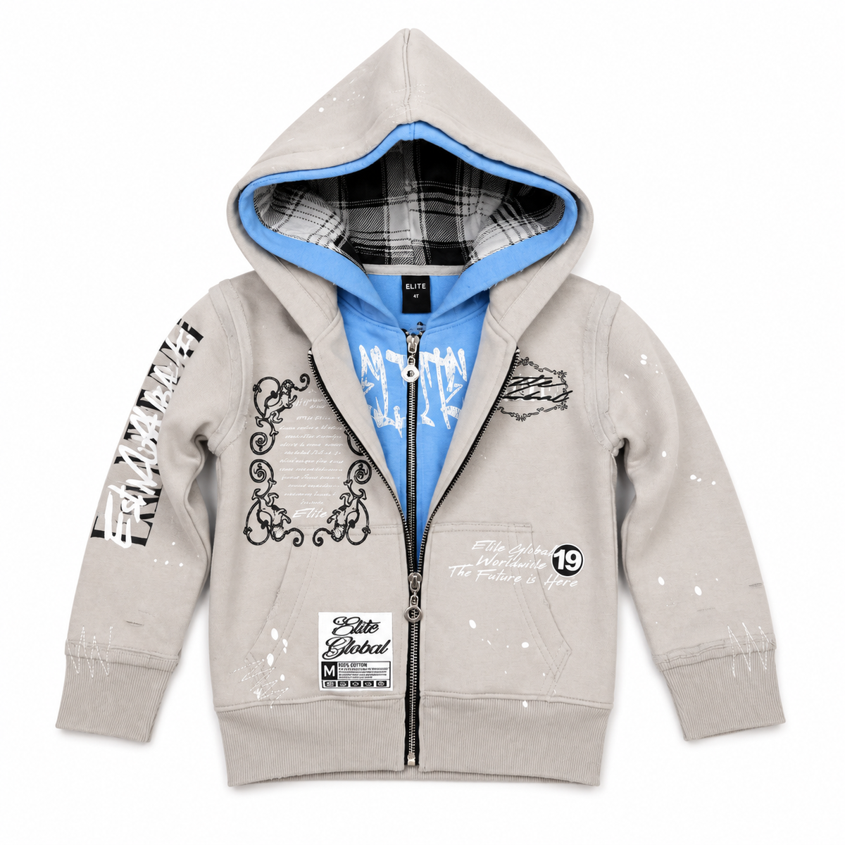 Elite Premium Double Layer Royal Kids Grey Zip-Up