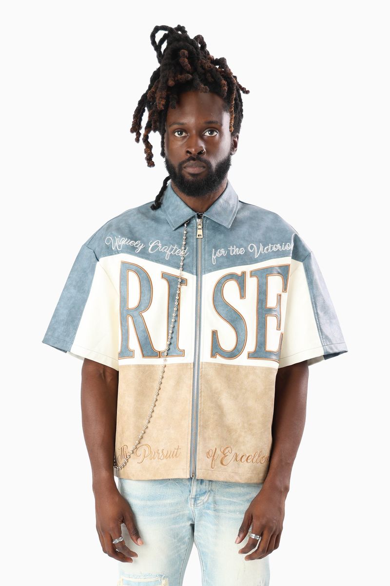Smoke Rise Royalty Colorblock Full Zip Pale Khaki Shirt