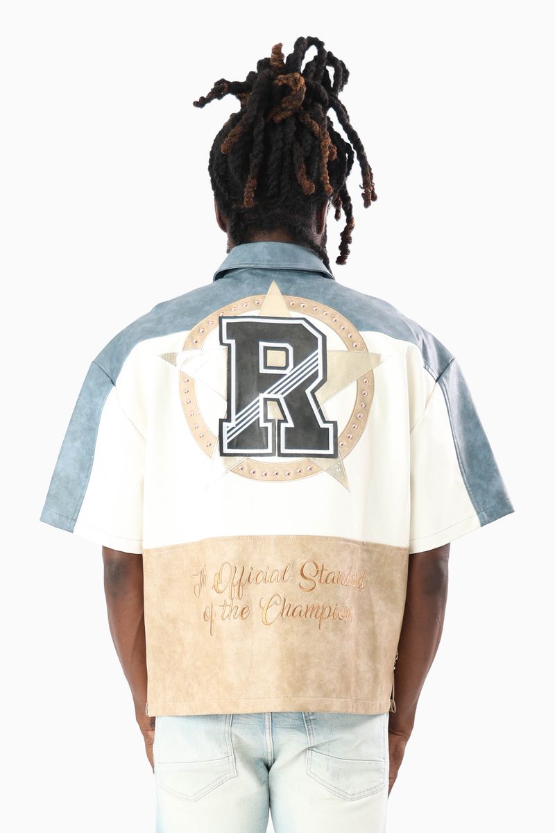 Smoke Rise Royalty Colorblock Full Zip Pale Khaki Shirt