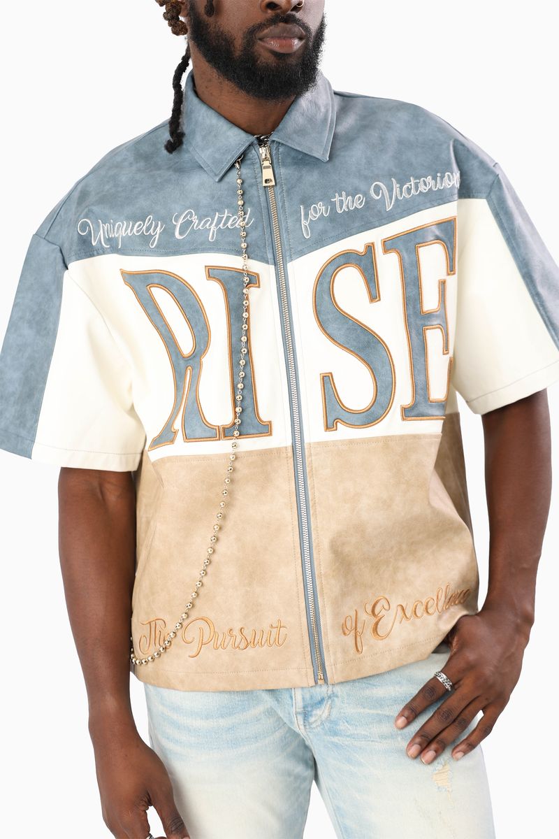 Smoke Rise Royalty Colorblock Full Zip Pale Khaki Shirt