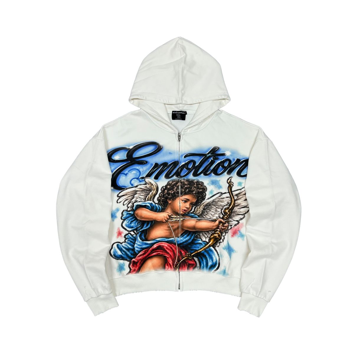 Mixed Emotion White “Cupid’s Arrow” Zip up Hoodie
