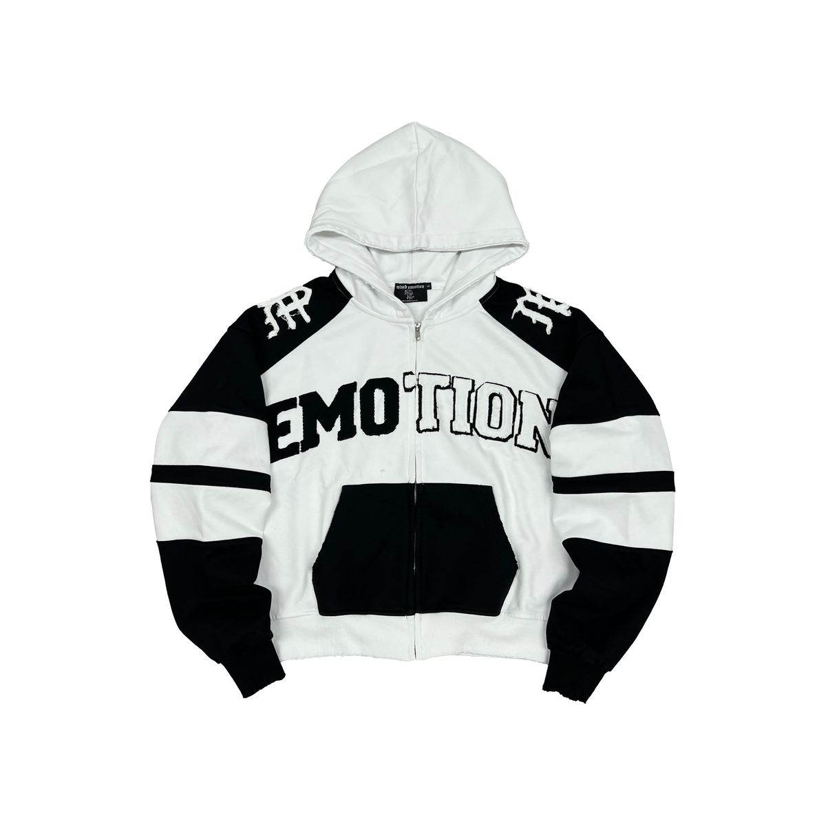 Mixed Emotion White “Varsity” Zip up Hoodie