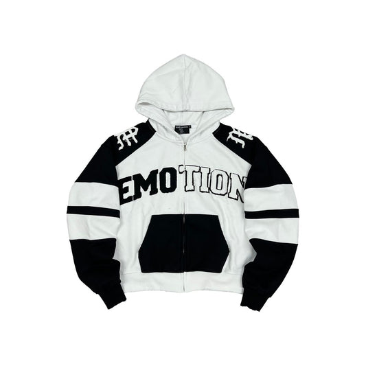 Mixed Emotion White “Varsity” Zip up Hoodie
