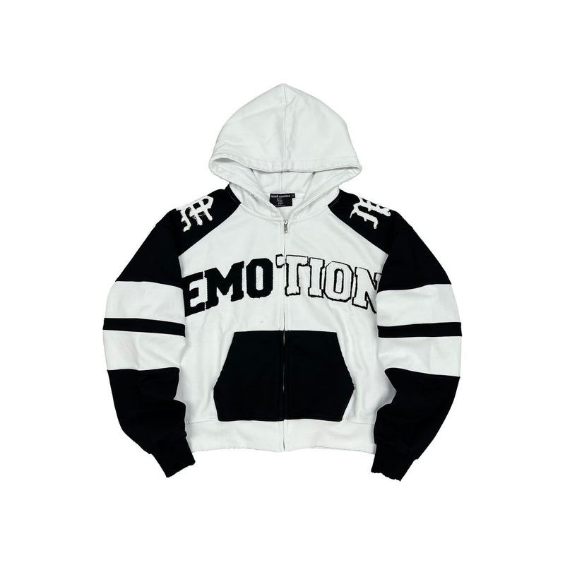 Mixed Emotion White “Varsity” Zip up Hoodie