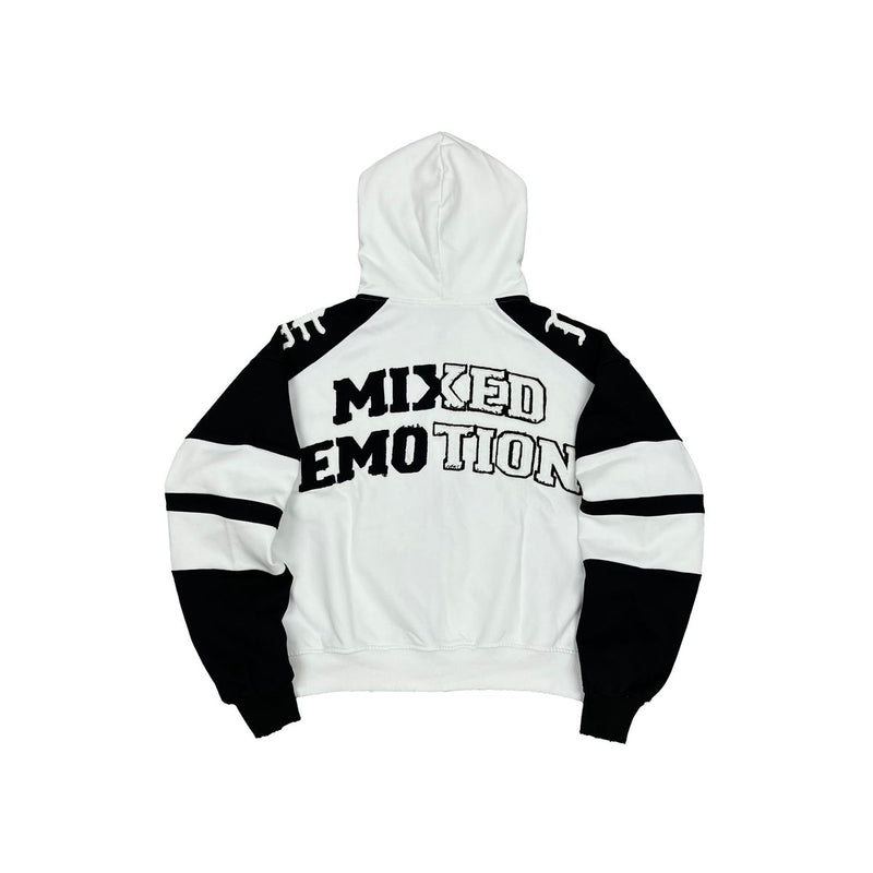 Mixed Emotion White “Varsity” Zip up Hoodie