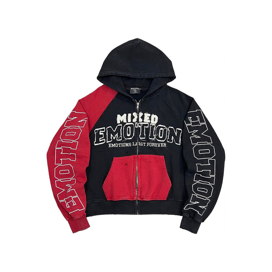 Mixed Emotion Red “Split Decision” Zip up Hoodie