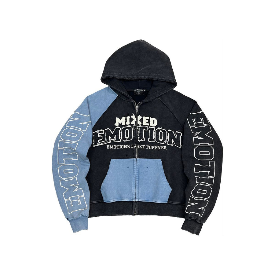 Mixed Emotion  Blue “Split Decision” Zip up Hoodie