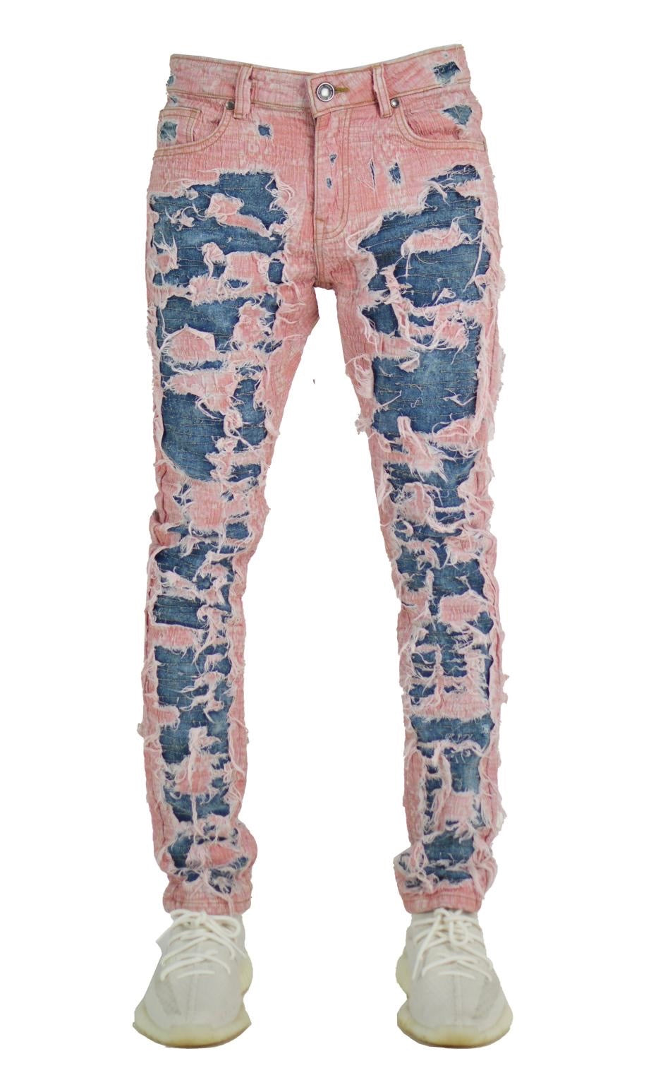 Focus Denim Patchwork Pink Stacked Flare