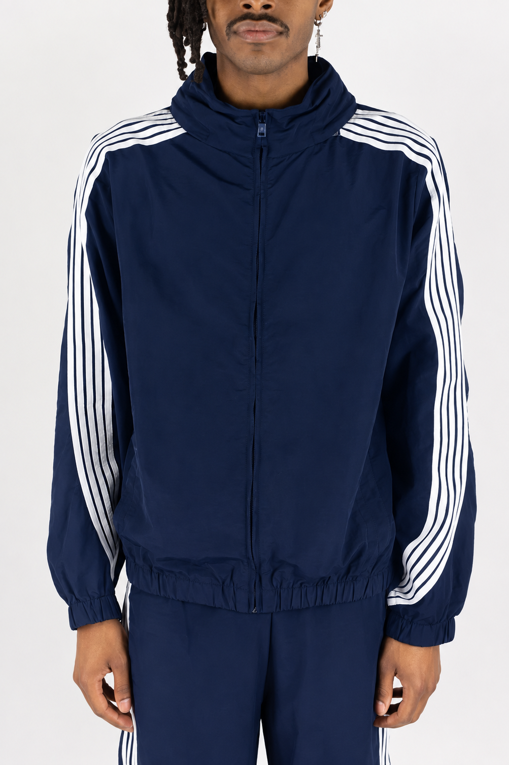 Rebel Minds Navy / White Stripe Nylon Windbreaker Jacket