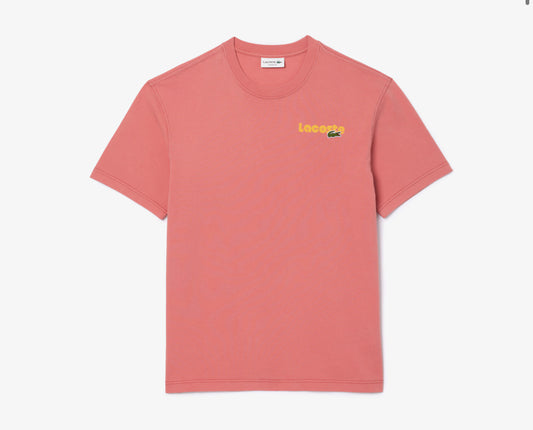 LACOSTS MEN'S WASHED EFFECT PINK T-SHIRT