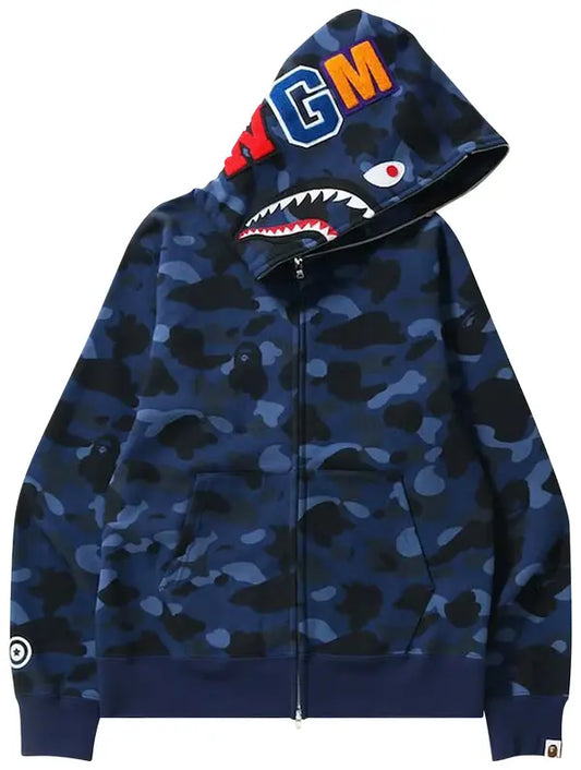BAPE Color Camo Shark Full Zip Hoodie Navy Blue