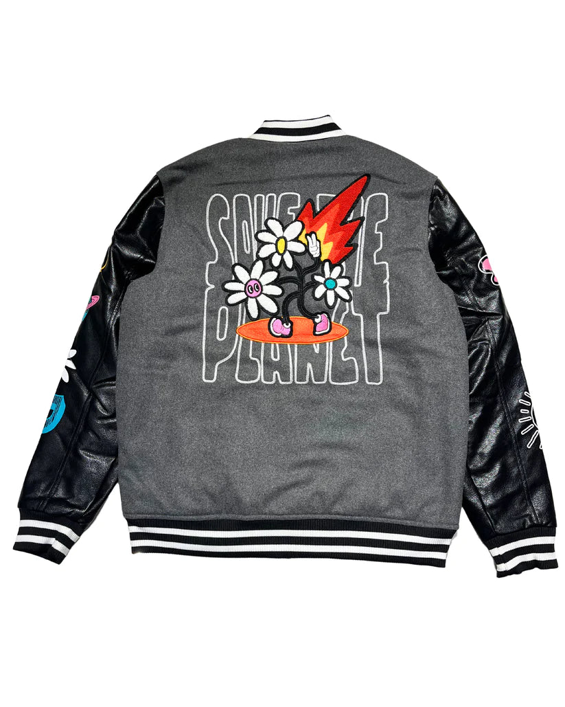 Rebel Minds Save Planet H.Grey Varsity Jacket