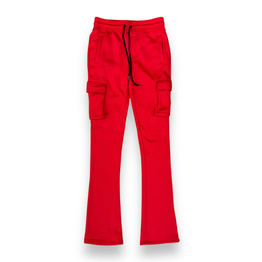 Octagon Stacked Flare Cargo Fleece Red Jogger Kid's