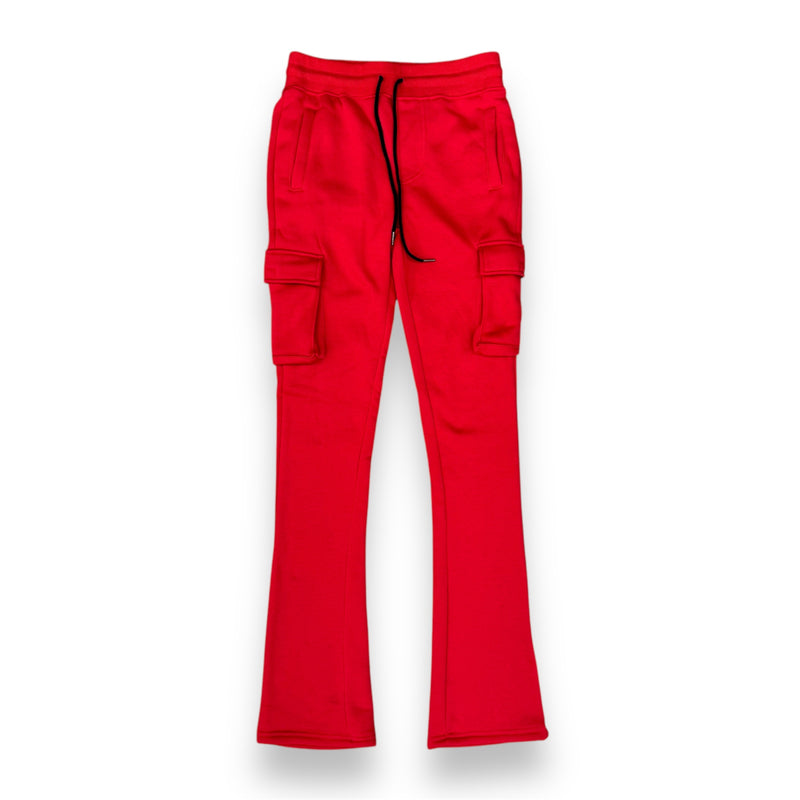 Octagon Stacked Flare Cargo Fleece Red Jogger Kid's