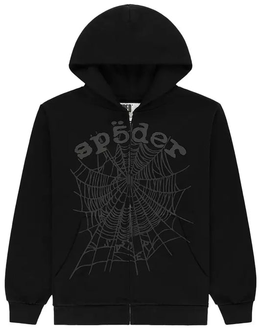 Sp5der OG Web V2 Phantom Zip Up Hoodie Black"