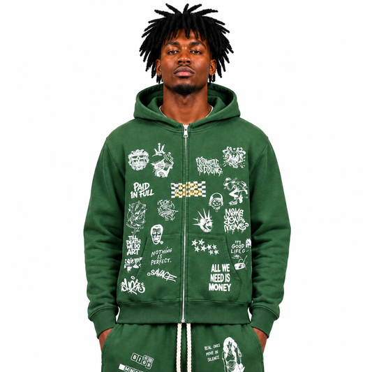 Focus Rich Dreams zip up hoodie Wash Green