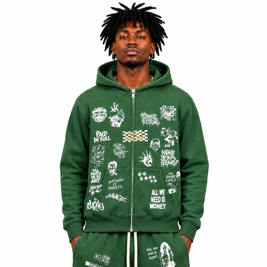 Focus Rich Dreams zip up hoodie Wash Green