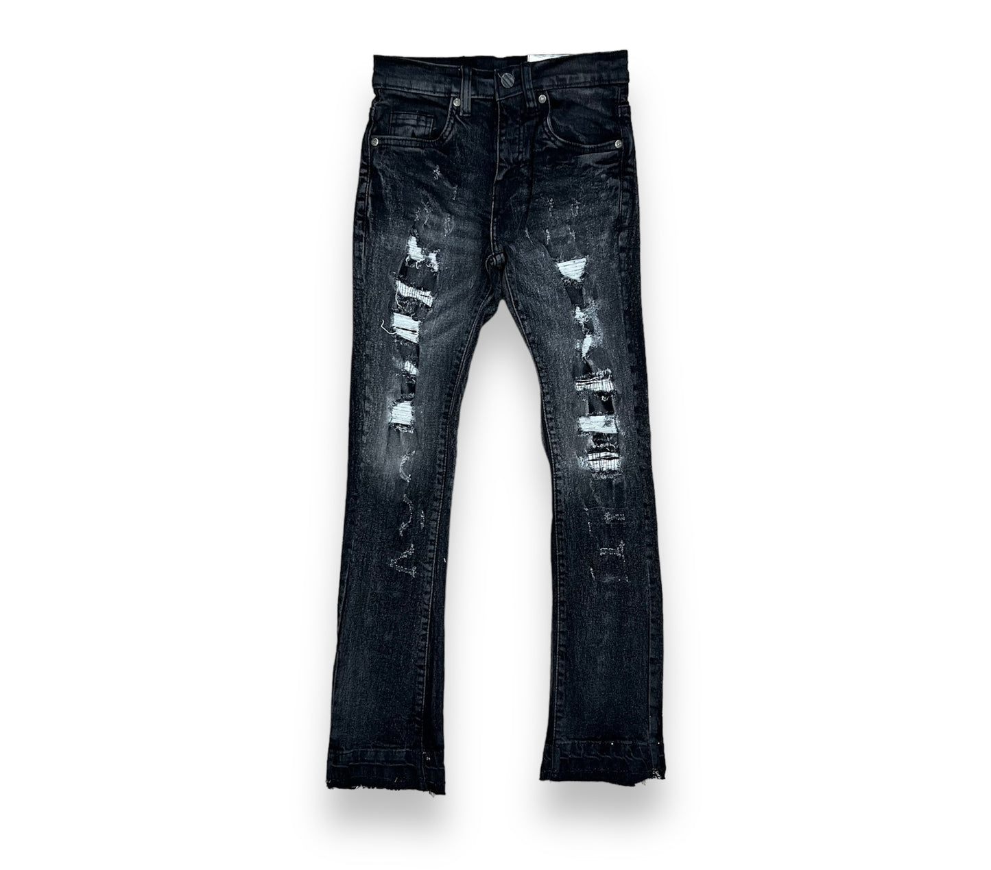 FWRD SAINT X SINNERS WASH.BLACK/RED STACKED FLARE JEANS BOY'S