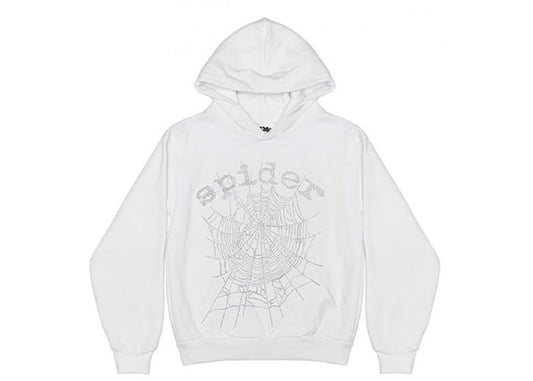 Spider OG Rhinestone Logo White Hoodie