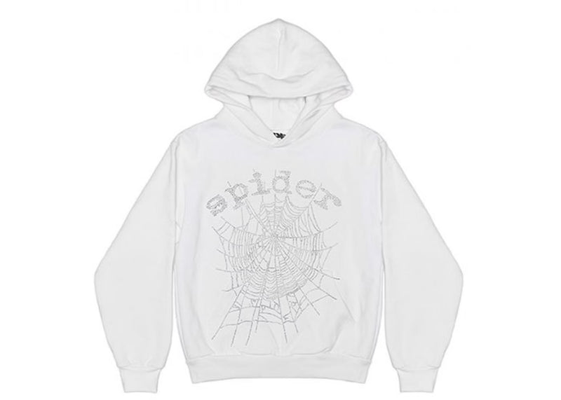 Spider OG Rhinestone Logo White Hoodie