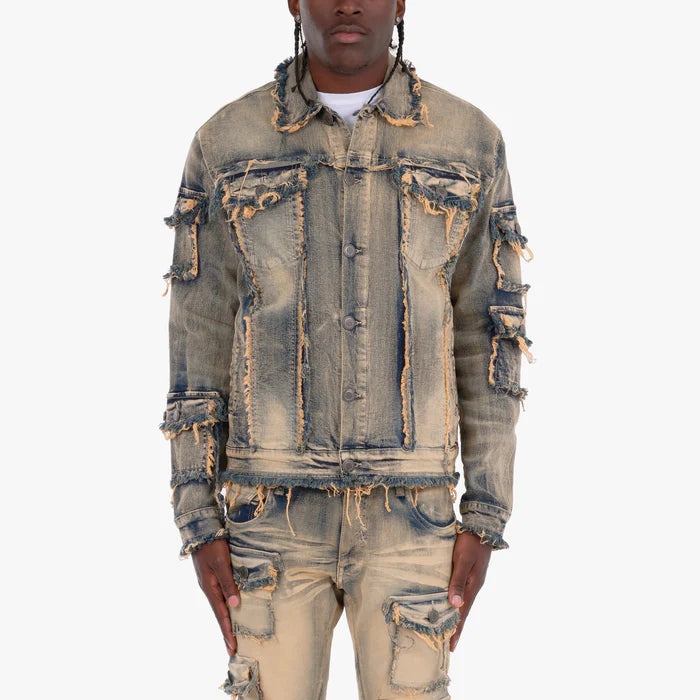 Copper Rivet Vintage Washed Frayed Denim Jacket