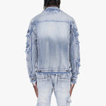 Copper Rivet Light Sand Blue Frayed Denim Jacket